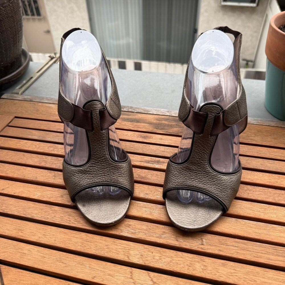 Chloé Brown Leather Peep-Toe Heeled Sandals Size 41